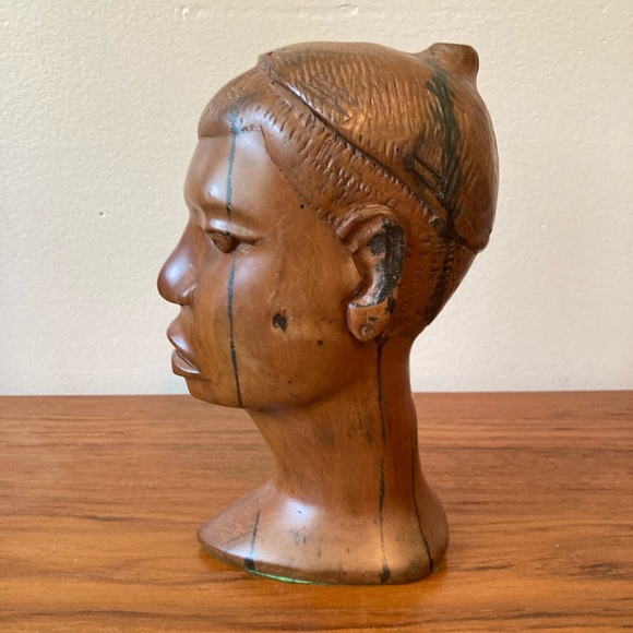 ☘️RARE VTG! Mpingo Tree Wood Hand Carved African Blackwood Bust - Picture 2 of 5